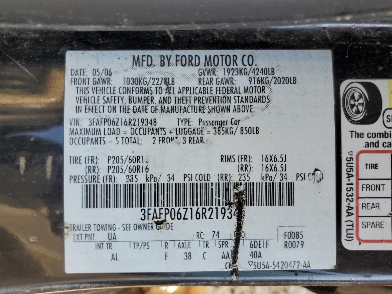 Lot #3280503154 2006 FORD FUSION S