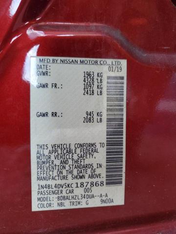 2019 NISSAN ALTIMA SV - 1N4BL4DV5KC187868