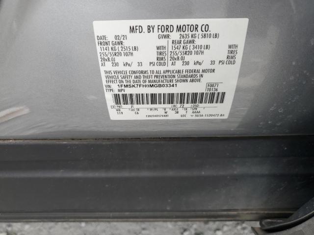 2021 FORD EXPLORER L 1FMSK7FH0MGB03341