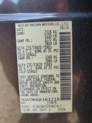 2016 NISSAN MURANO S 5N1AZ2MG6GN161216