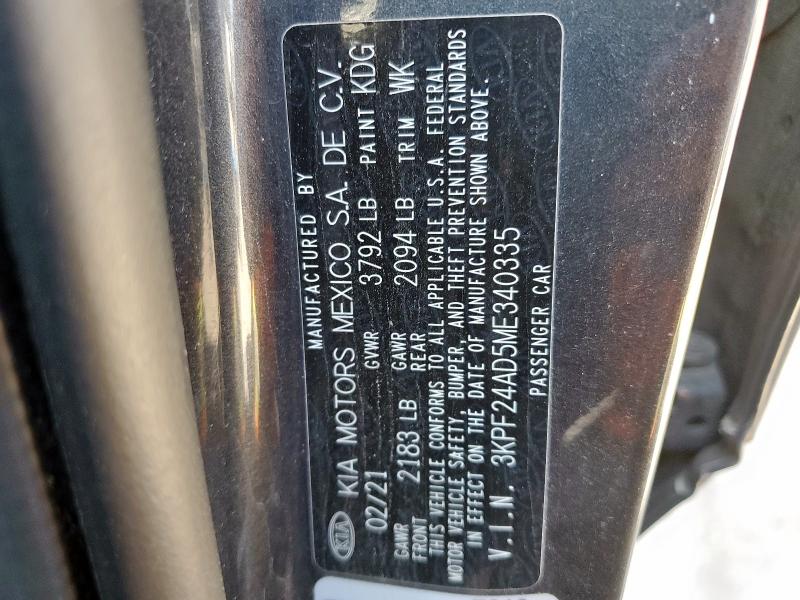 2021 KIA FORTE FE 3KPF24AD5ME340335