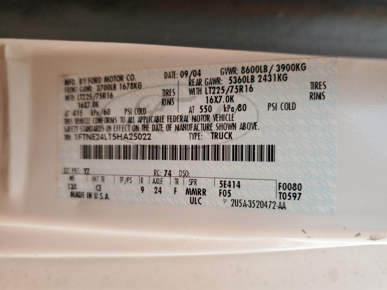 Lot #3301774353 2005 FORD ECONOLINE