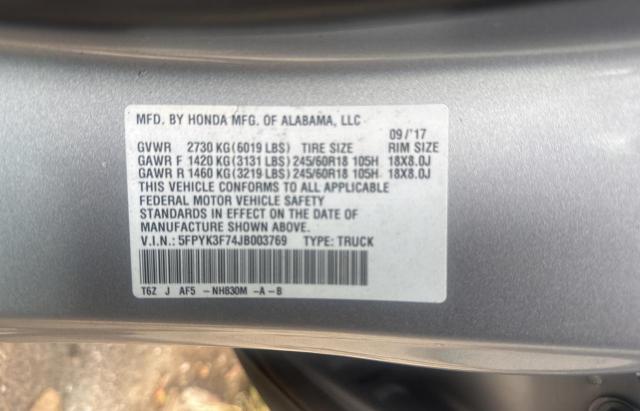 2018 HONDA RIDGELINE 5FPYK3F74JB003769