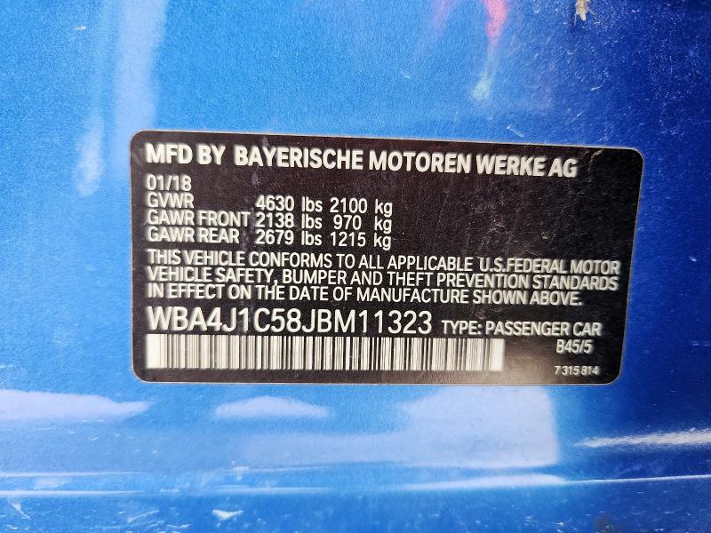 2018 BMW 430I GRAN COUPE WBA4J1C58JBM11323