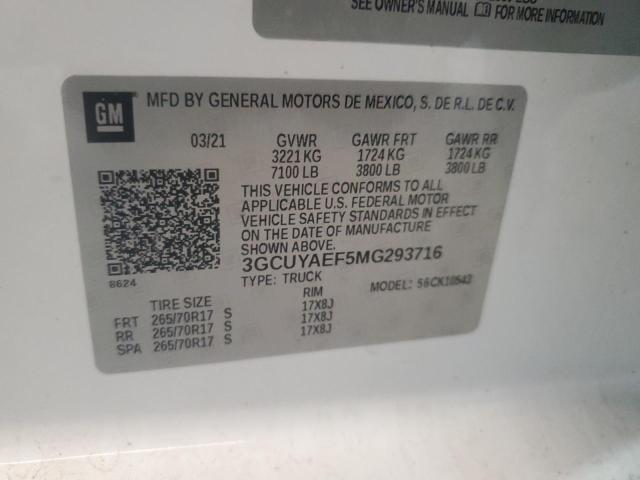 2021 CHEVROLET SILVERADO K1500 3GCUYAEF5MG293716