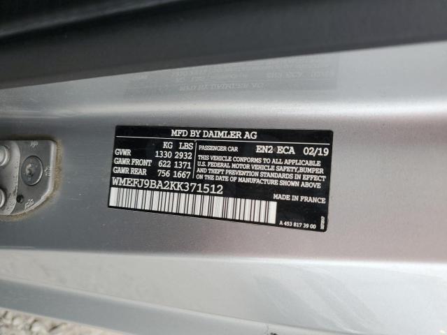 2019 SMART FORTWO WMEFJ9BA2KK371512