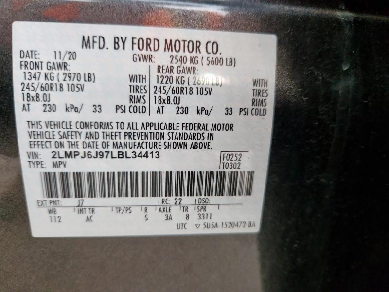 2020 LINCOLN NAUTILUS - 2LMPJ6J97LBL34413