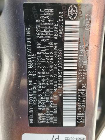 2015 TOYOTA CAMRY LE 4T1BF1FK9FU052780