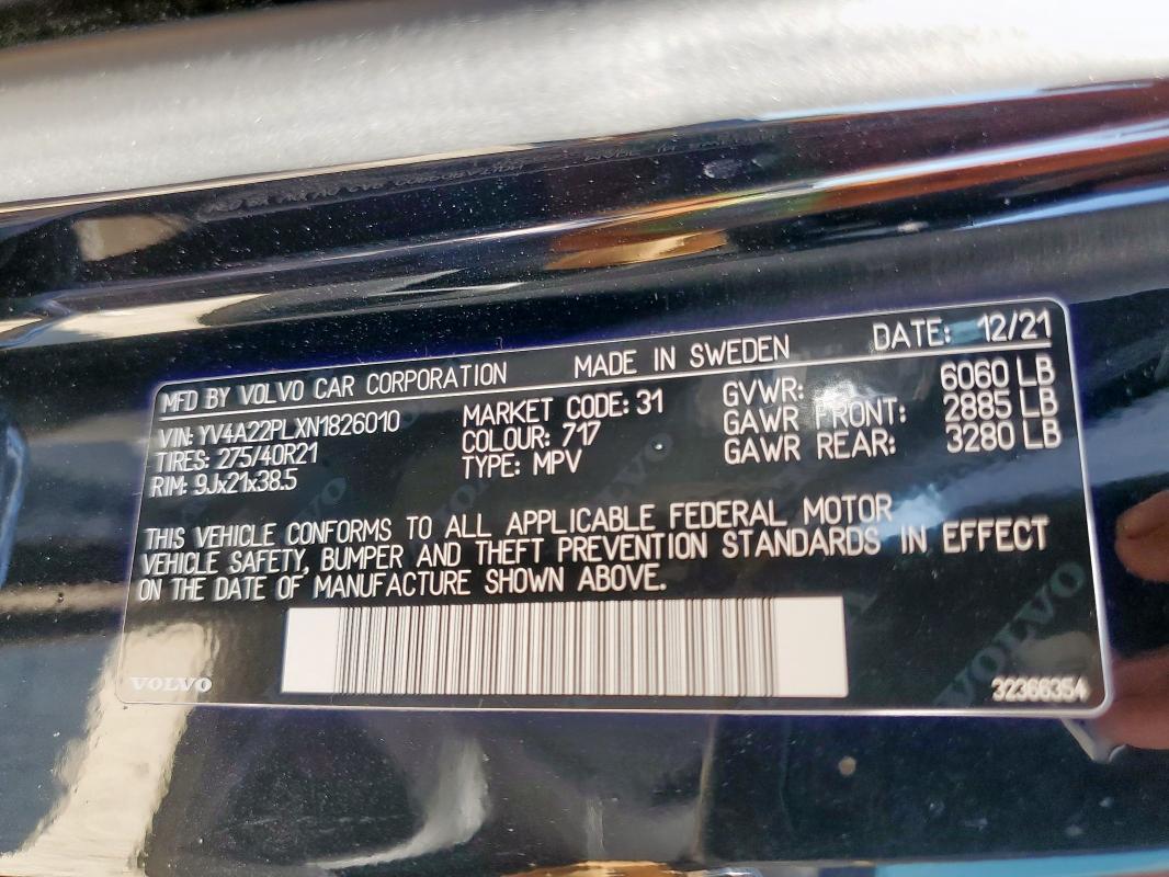 2022 VOLVO XC90 T6 IN YV4A22PLXN1826010