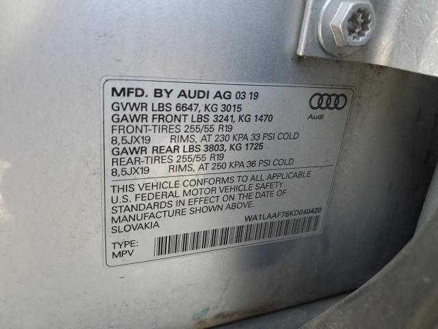 2019 AUDI Q7 PREMIUM WA1LAAF78KD040420
