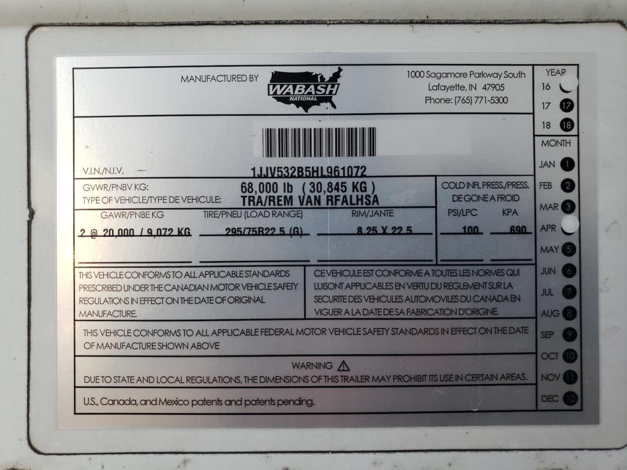 Lot #3275715546 2017 WABASH UNKNOWN