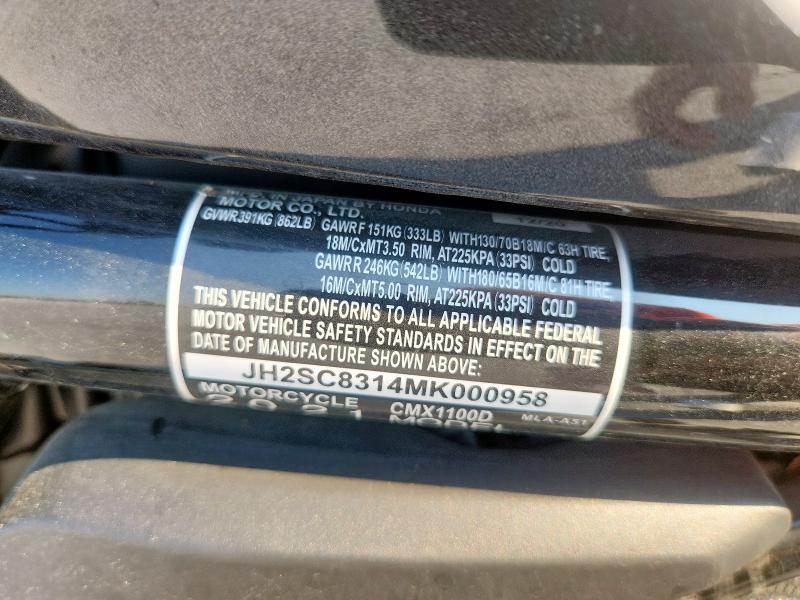 2021 HONDA CMX1100 D JH2SC8314MK000958