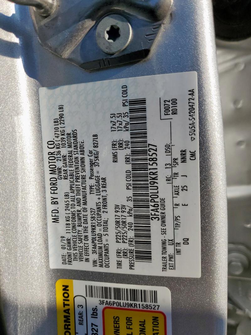 2019 FORD FUSION SE 3FA6P0LU9KR158527