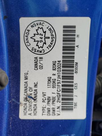 2018 HONDA CIVIC TOUR 2HGFC1F97JH103024