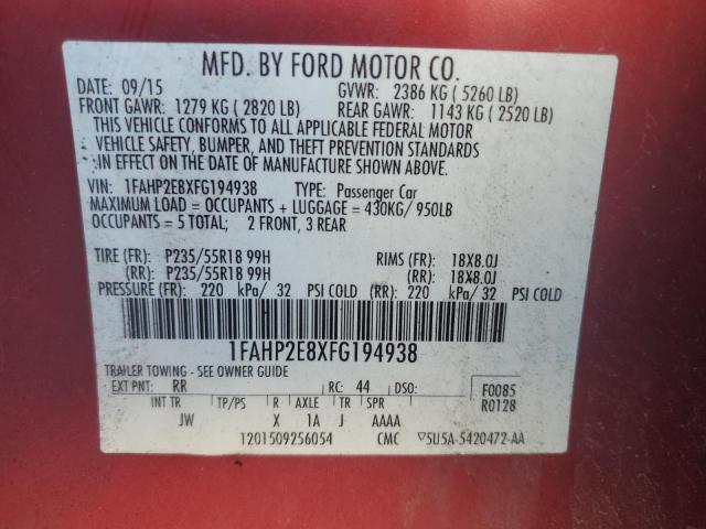 2015 FORD TAURUS SEL 1FAHP2E8XFG194938
