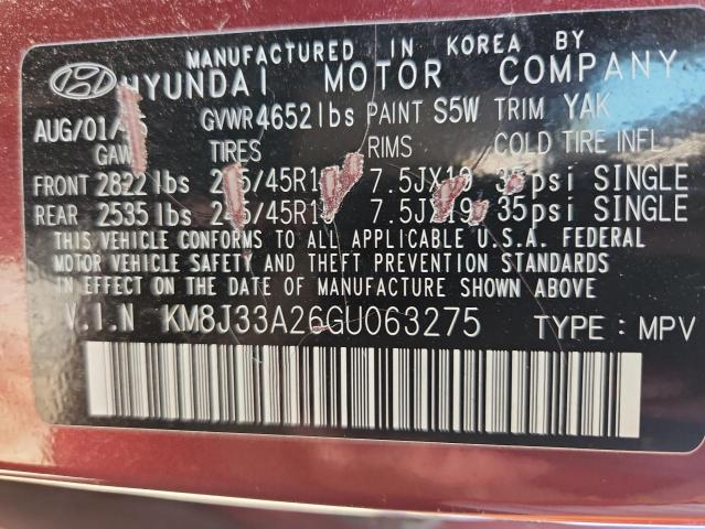 2016 HYUNDAI TUCSON LIM KM8J33A26GU063275