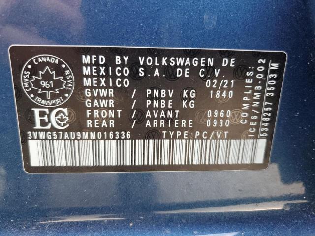 2021 VOLKSWAGEN GOLF 3VWG57AU9MM016336