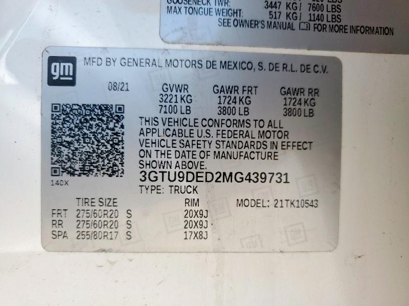 2021 GMC SIERRA K15 3GTU9DED2MG439731