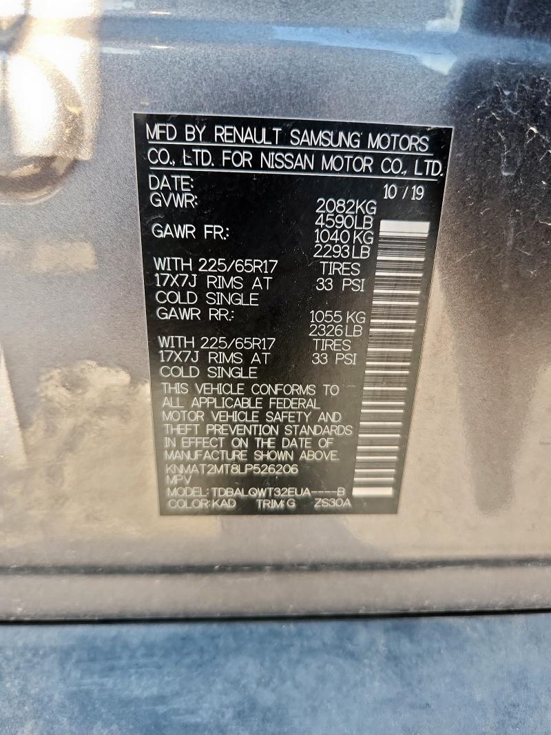 2020 NISSAN ROGUE SV KNMAT2MT8LP526206