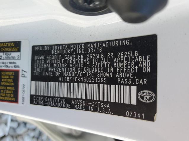2016 TOYOTA CAMRY LE 4T1BF1FK1GU231395