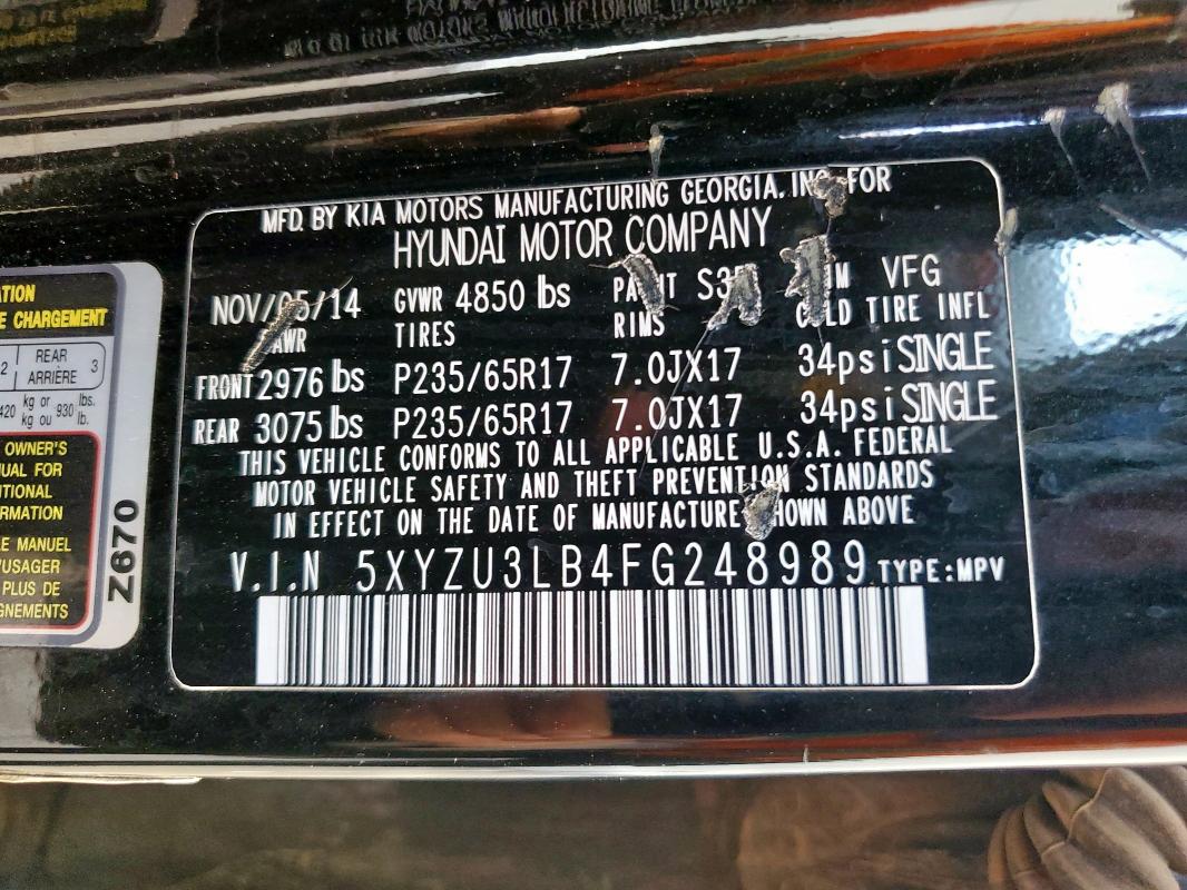 2015 HYUNDAI SANTA FE S 5XYZU3LB4FG248989