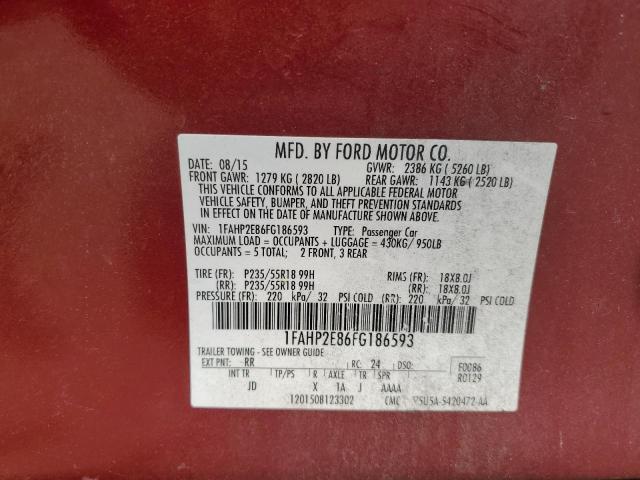 2015 FORD TAURUS SEL 1FAHP2E86FG186593