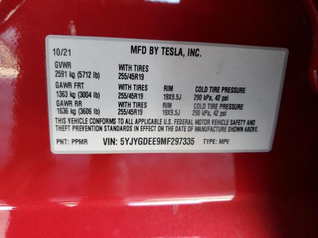 2021 TESLA MODEL Y 5YJYGDEE9MF297335