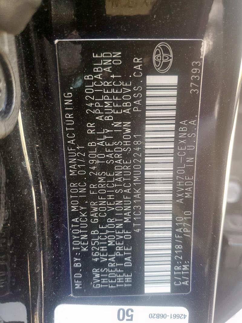 2021 TOYOTA CAMRY LE - 4T1C31AK1MU022481