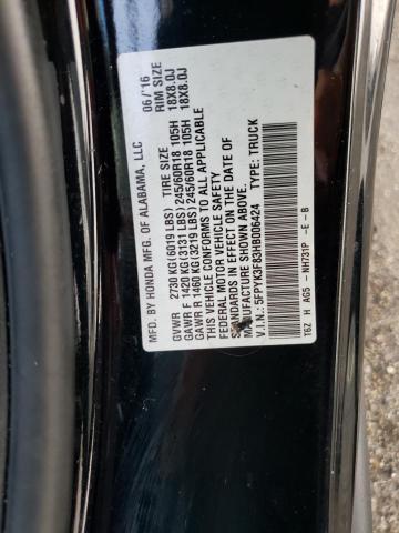 2017 HONDA RIDGELINE 5FPYK3F83HB006424