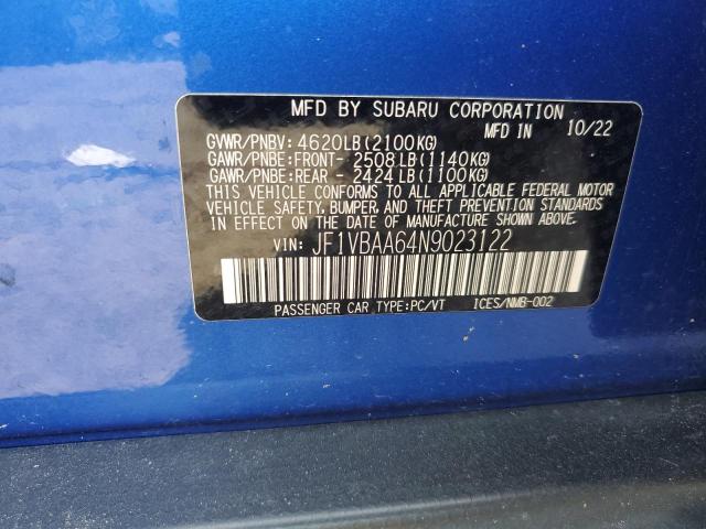 2022 SUBARU WRX JF1VBAA64N9023122