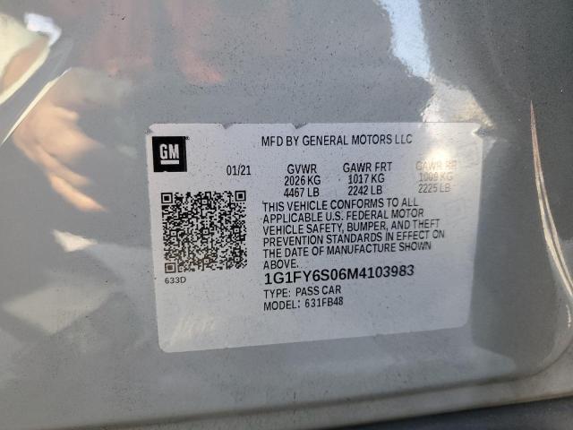 2021 CHEVROLET BOLT EV LT 1G1FY6S06M4103983