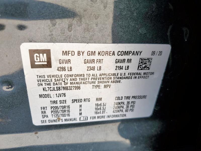 2021 CHEVROLET TRAX 1LT KL7CJLSB7MB327996