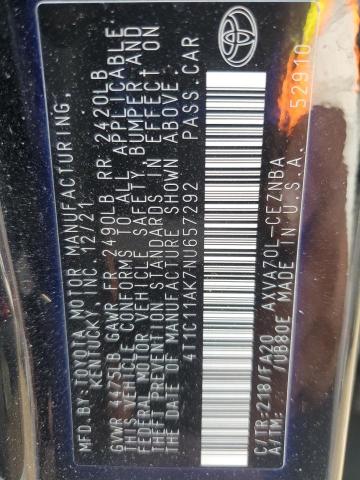 2022 TOYOTA CAMRY LE 4T1C11AK7NU657292