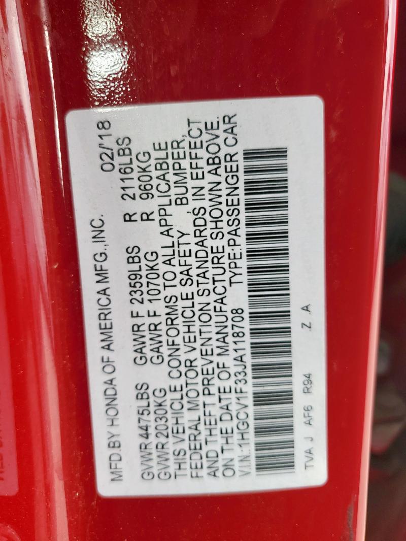 2018 HONDA ACCORD SPORT 1HGCV1F33JA118708