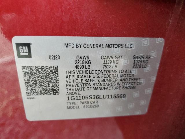 2020 CHEVROLET IMPALA PRE 1G1105S36LU115569