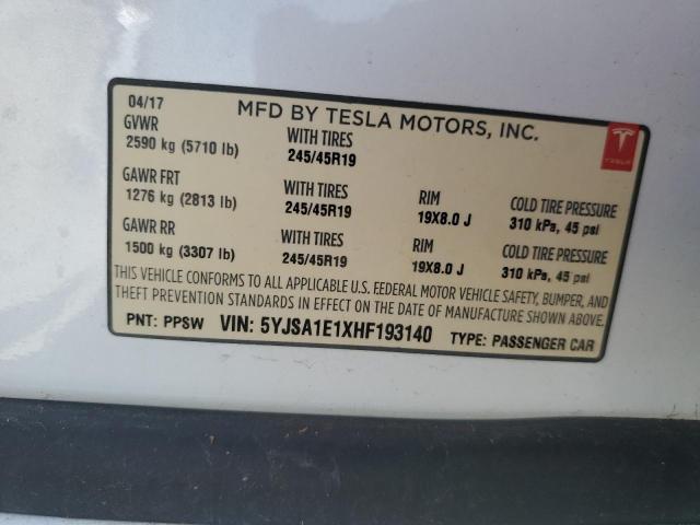 2017 TESLA MODEL S 5YJSA1E1XHF193140