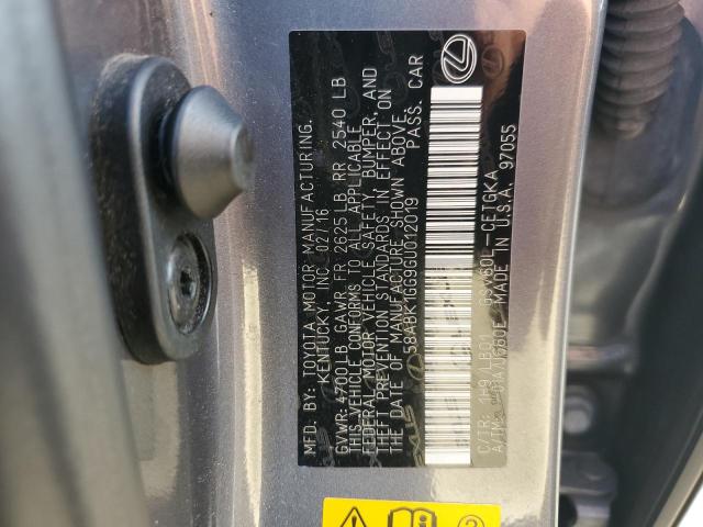 2016 LEXUS ES 350 58ABK1GG9GU012019