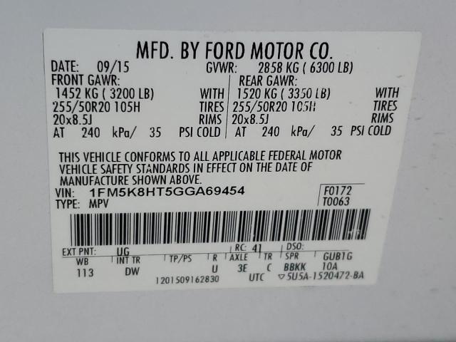 2016 FORD EXPLORER PLATINUM 1FM5K8HT5GGA69454