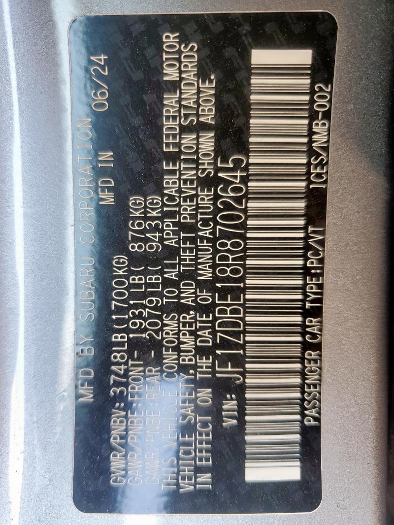 2024 SUBARU BRZ LIMITE JF1ZDBE18R8702645