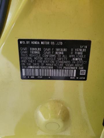 2016 HONDA FIT LX JHMGK5H51GX022806