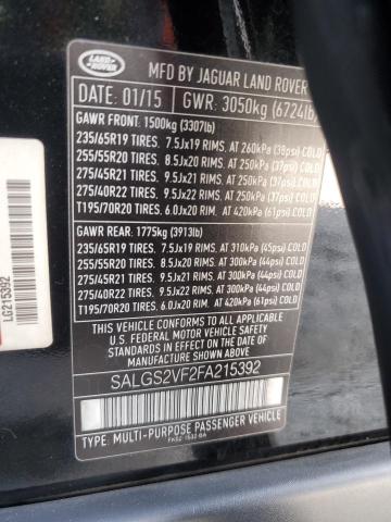 2015 LAND ROVER RANGE ROVE SALGS2VF2FA215392