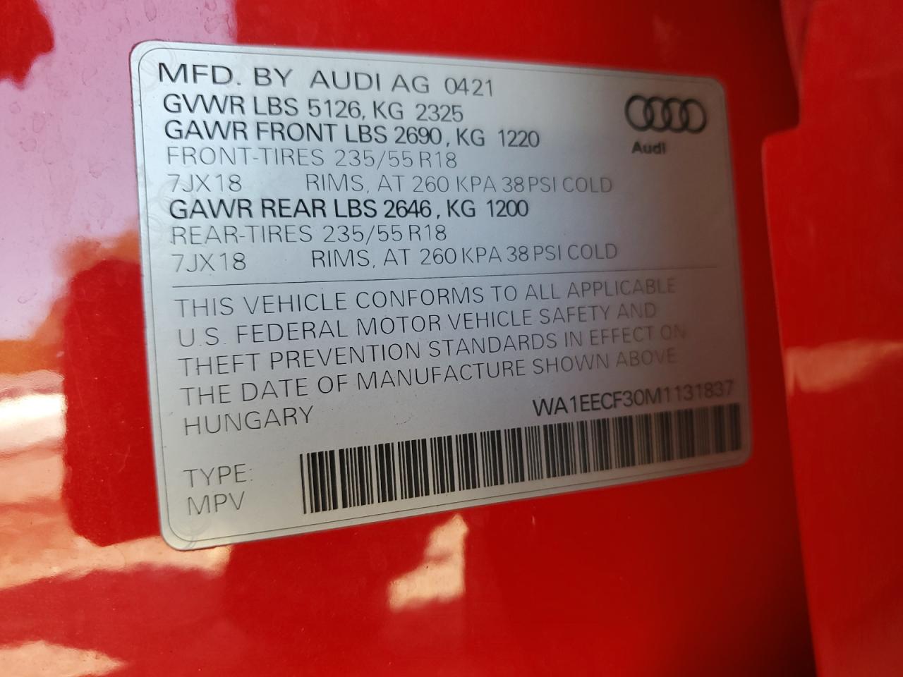 Lot #3302910065 2021 AUDI Q3 PREMIUM