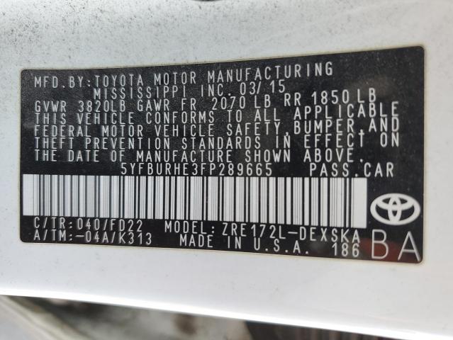 2015 TOYOTA COROLLA L - 5YFBURHE3FP289665