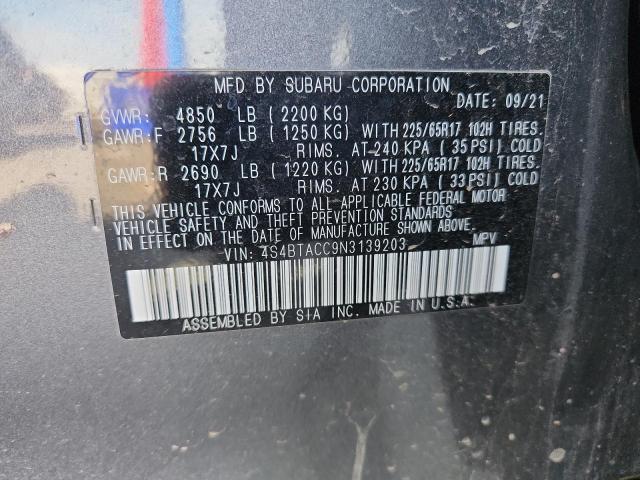 2022 SUBARU OUTBACK PR 4S4BTACC9N3139203