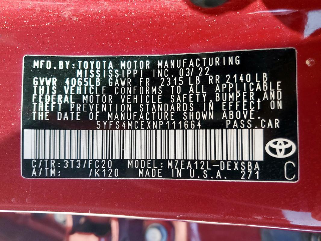 2022 TOYOTA COROLLA SE #3274707830