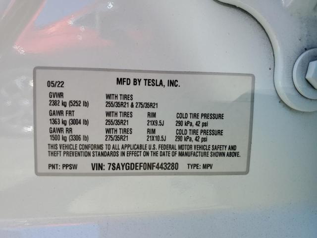 2022 TESLA MODEL Y 7SAYGDEF0NF443280