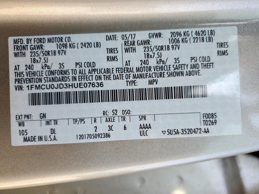 2017 FORD ESCAPE TIT #3294451532