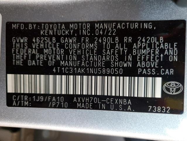 2022 TOYOTA CAMRY LE 4T1C31AK1NU589050