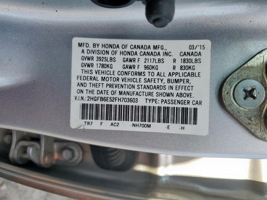 2015 HONDA CIVIC SI 2HGFB6E52FH703603