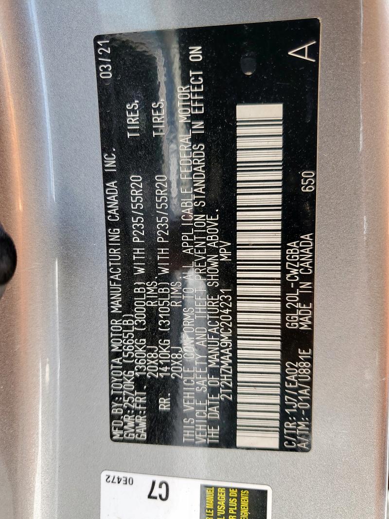 2021 LEXUS RX 350 2T2HZMAA9MC204231